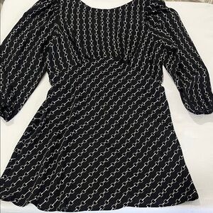 Express Black Dress with White Chainlink Print — Long Sleeve